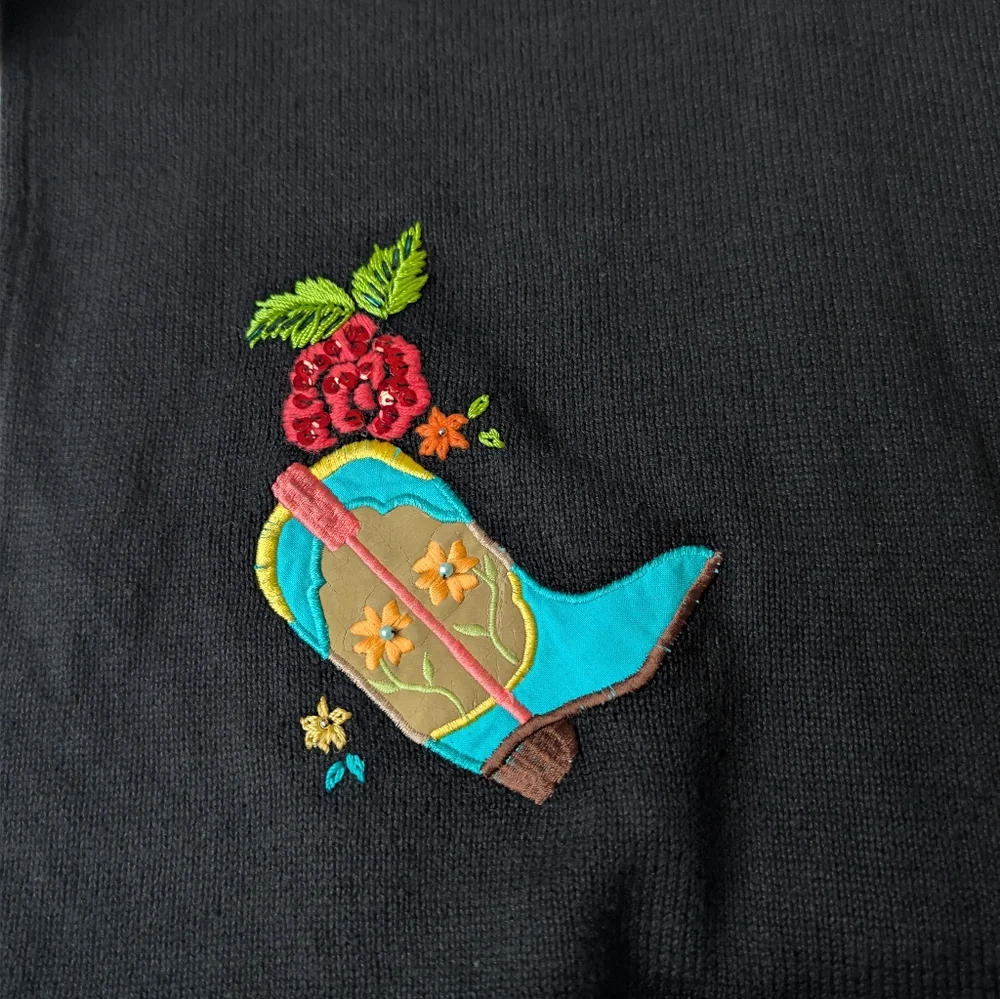 Western Cowboy Boots Sweater Size M Arriviste Vintage Teacher Novelty Whimsy - Picture 7 of 15